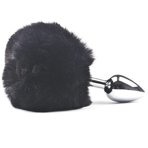 Love In Leather Faux Fur Bunny Tail Butt Plug Black - Butt Plugs