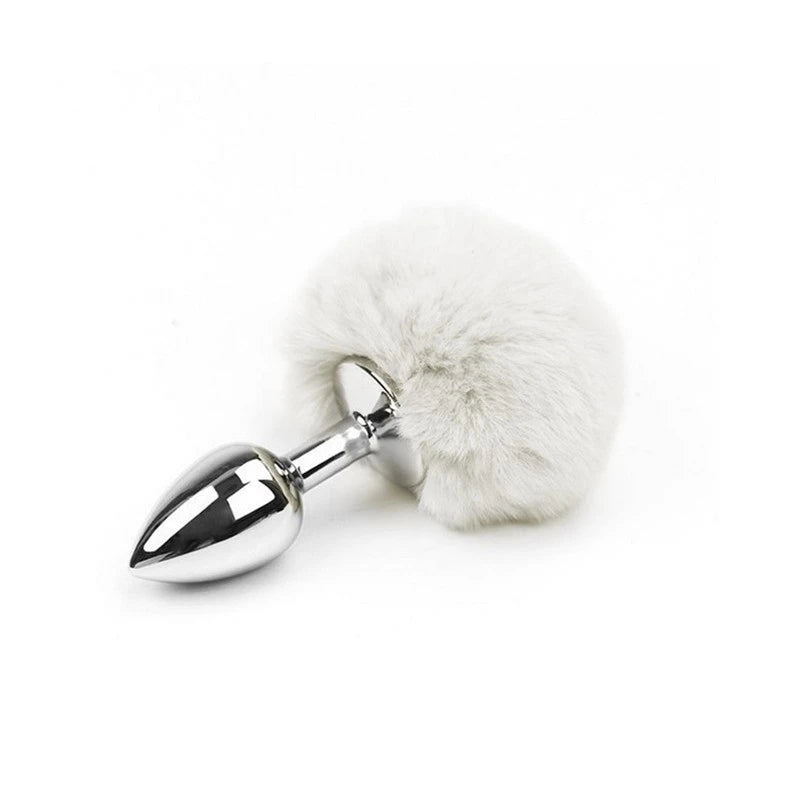 Love In Leather Faux Fur Bunny Tail Anal Plug White Butt Plugs
