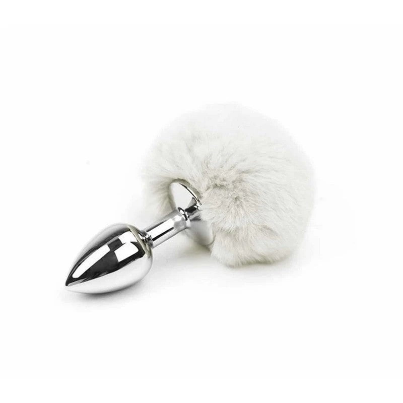 Love In Leather Faux Fur Bunny Tail Anal Plug White Butt Plugs