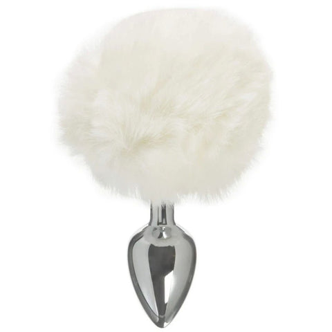 Love In Leather Faux Fur Bunny Tail Anal Plug White - Butt Plugs
