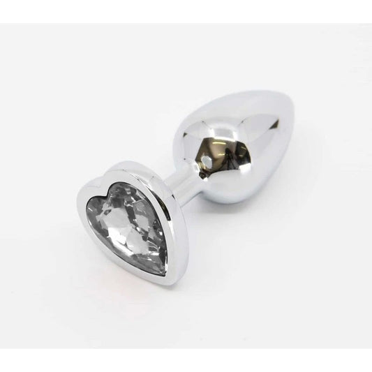Love In Leather Metal Butt Plug With Round Gem Clear - Butt Plugs