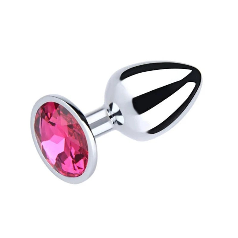 Love In Leather Metal Anal Plug With Round Gem Pink Butt Plugs