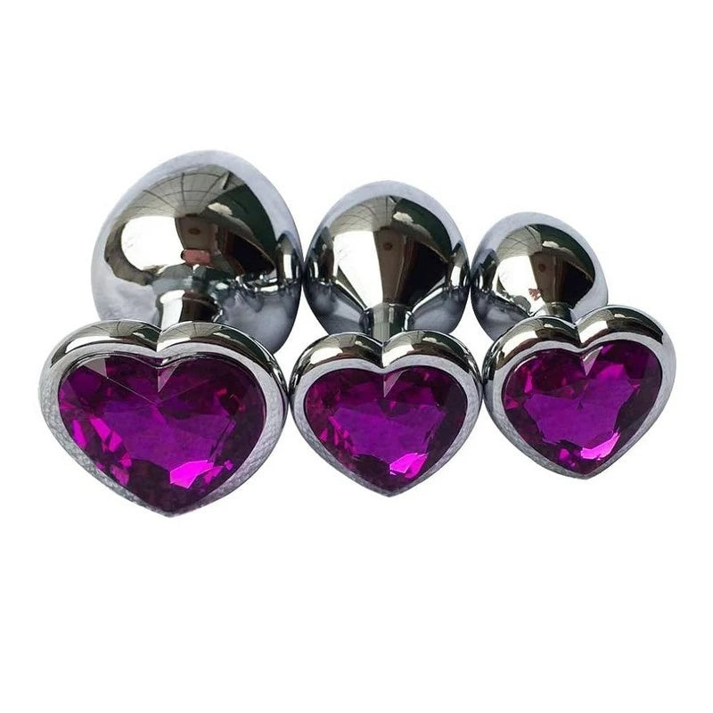 Love In Leather Metal Butt Plug With Round Gem Purple Butt Plugs