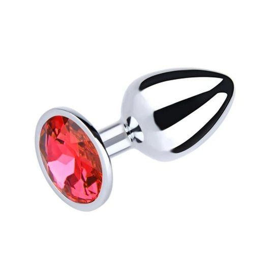 Love In Leather Metal Anal Plug With Round Gem Red - Butt Plugs