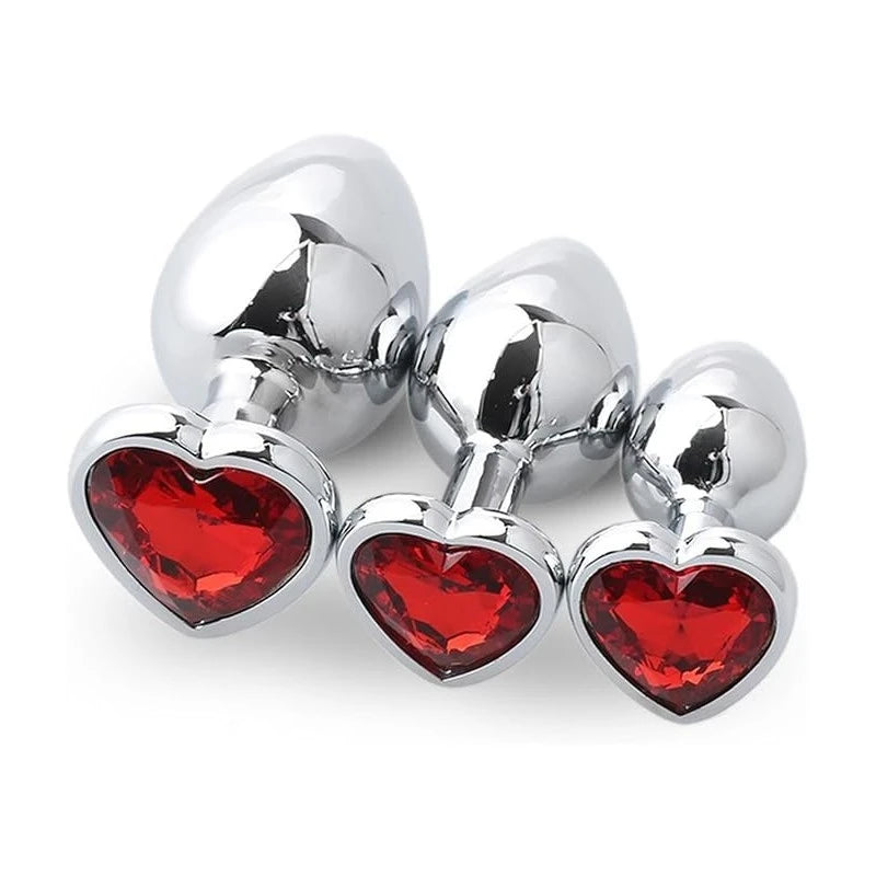 Love In Leather Metal Anal Plug With Round Gem Red Butt Plugs