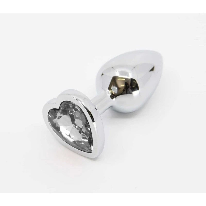 Love In Leather Metal Anal Plug With Heart Gem Clear Butt Plugs