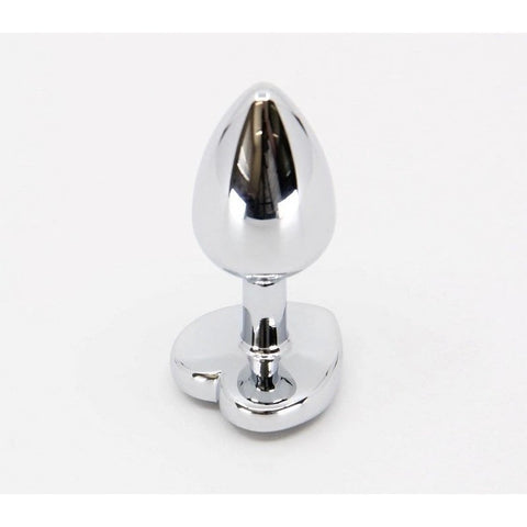 Love In Leather Metal Anal Plug With Heart Gem Clear - Butt Plugs