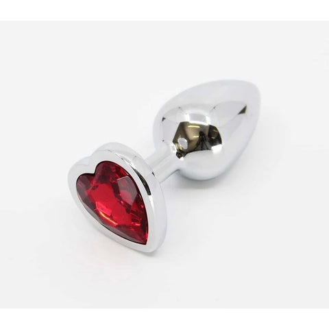 Love In Leather Metal Butt Plug With Heart Gem Red - Butt Plugs