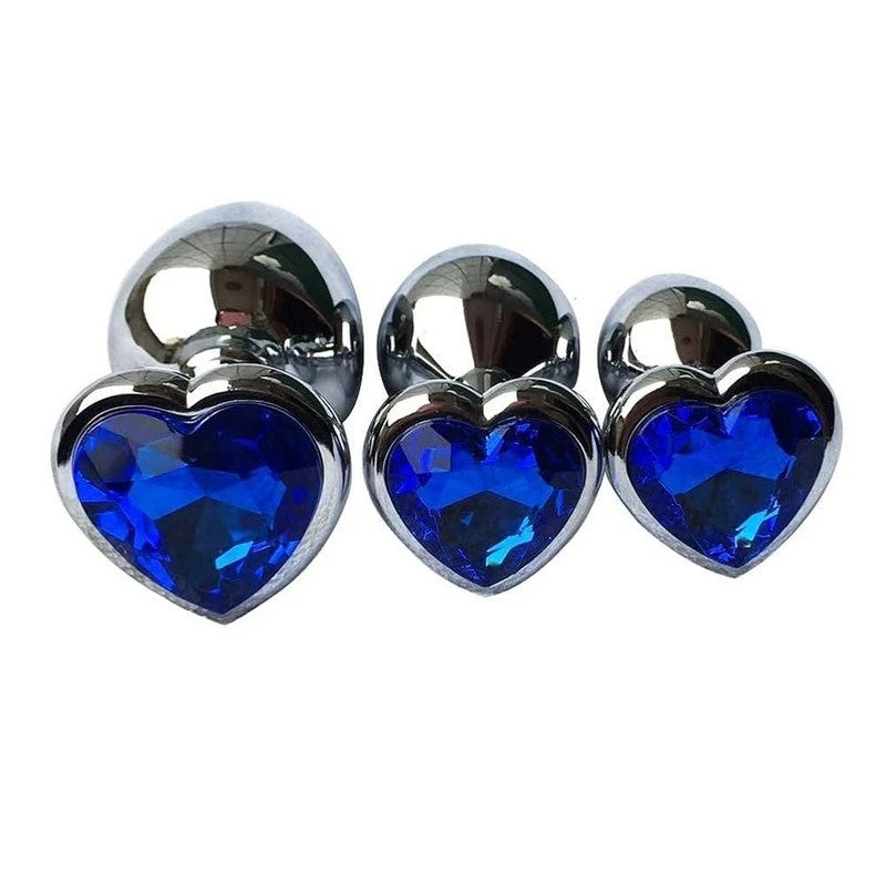 Love In Leather Metal Anal Plug With Heart Gem Blue Butt Plugs