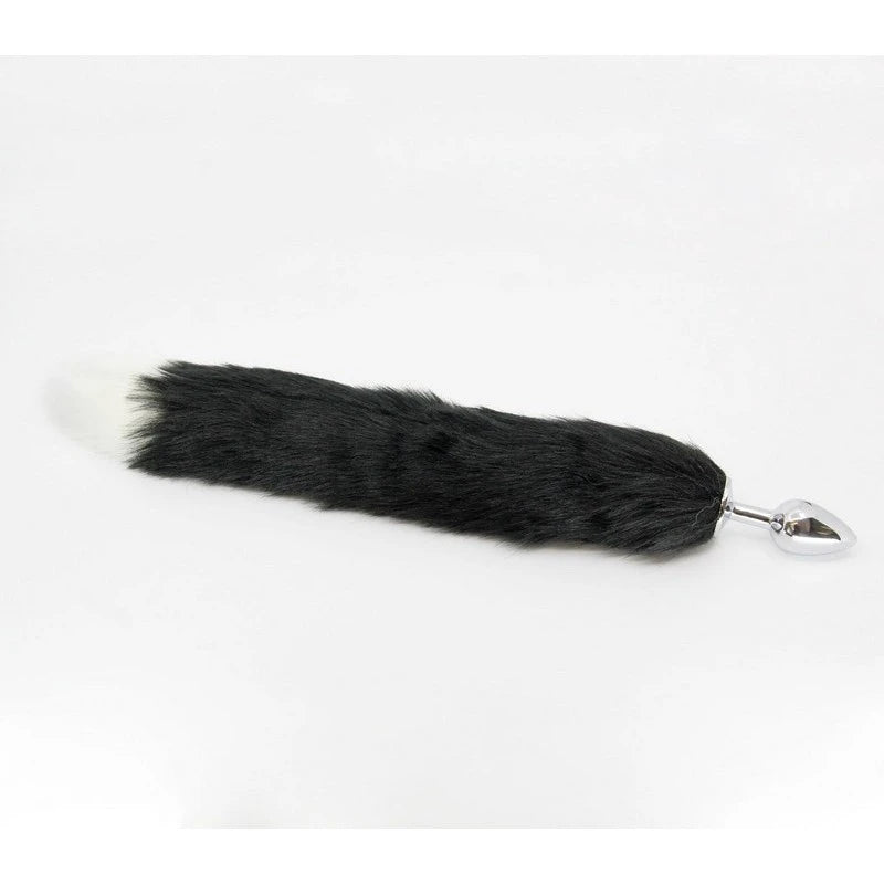 Love In Leather Faux Fur Fox Tail Butt Plug Medium Black Butt Plugs