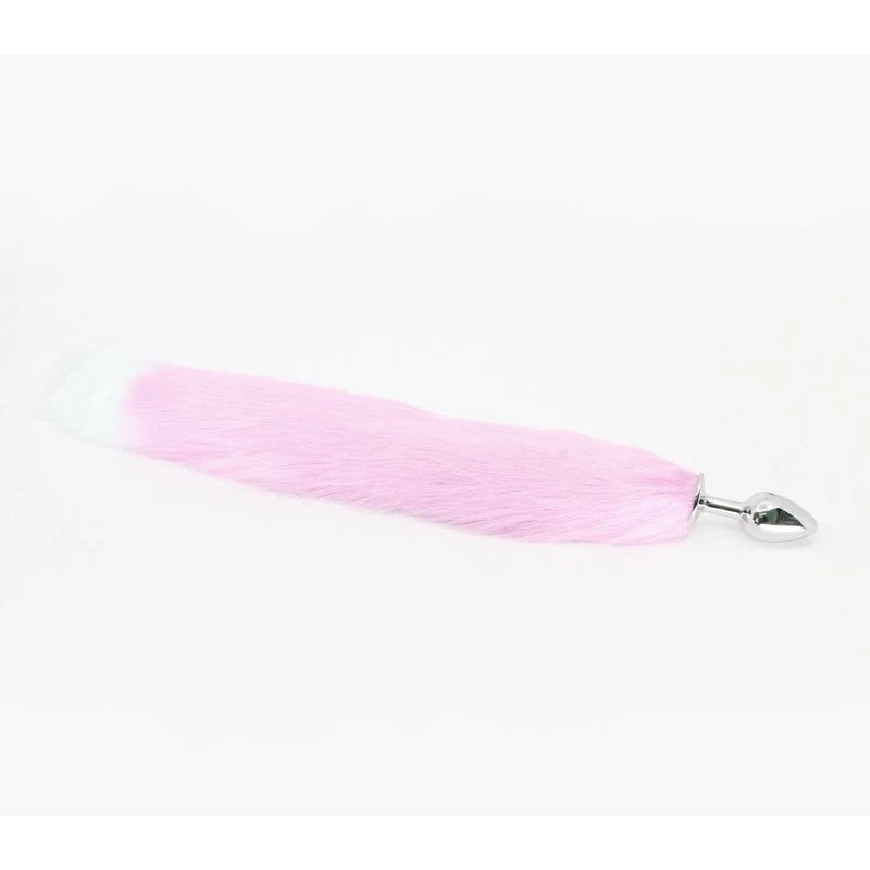 Love In Leather Faux Fur Fox Tail Butt Plug Medium Pink Butt Plugs