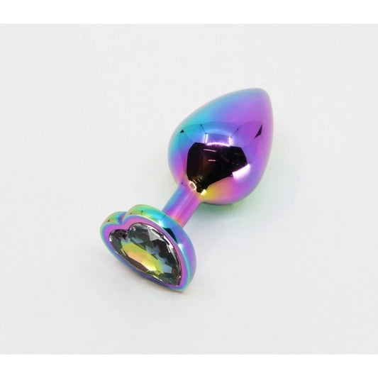 Love In Leather Metal Butt Plug With Heart Gem Pride Rainbow Small Silver Chrome Butt Plugs