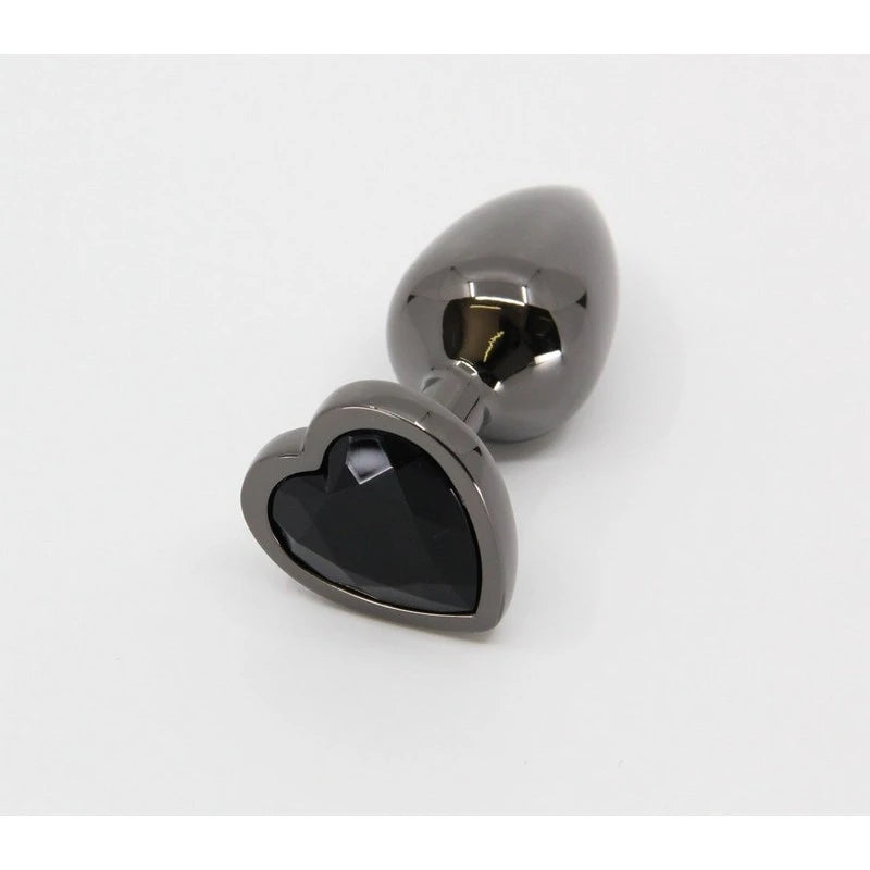 Love In Leather Metal Butt Plug With Heart Gem Gunmetal Black Black Chrome Butt Plugs