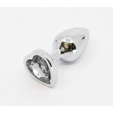 Love In Leather Metal Butt Plug With Heart Gem - Butt Plugs