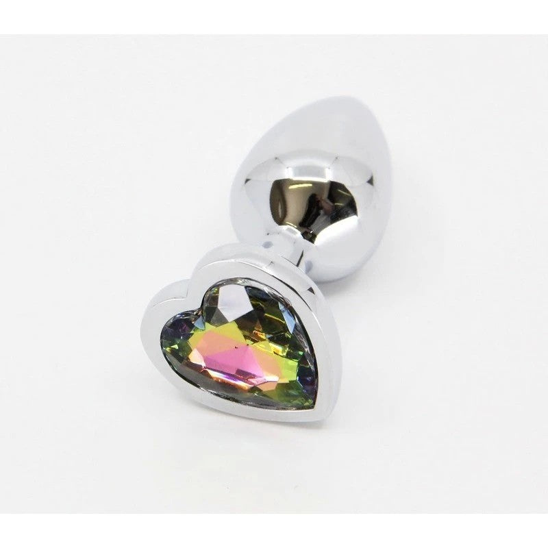 Love In Leather Metal Butt Plug With Heart Gem Pride Rainbow Silver Chrome Butt Plugs