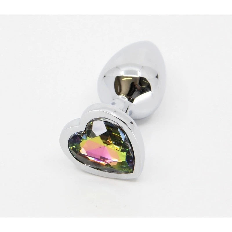 Love In Leather Metal Butt Plug With Heart Gem Pride Rainbow Silver Chrome Butt Plugs