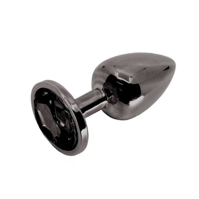 Love In Leather Round Gem Metal Anal Plug Gunmetal Black Black Chrome Butt Plugs