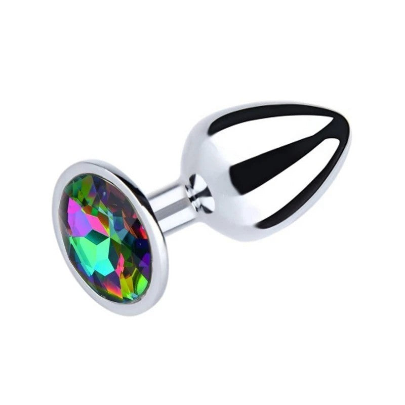 Love In Leather Round Gem Metal Anal Plug Silver Chrome Butt Plugs