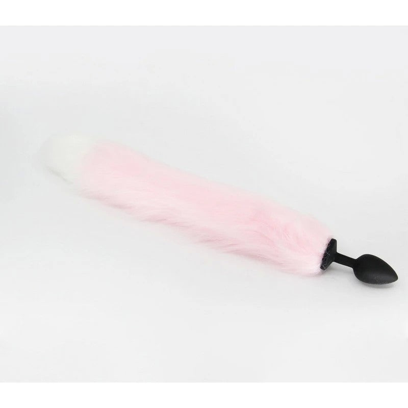 Love In Leather Fox Tail Silicone Butt Plug Medium Pink White Butt Plugs