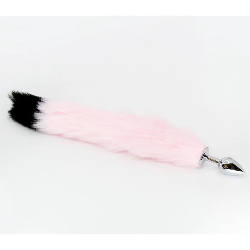 Love In Leather Fur Fox Tail Butt Plug Small Black Pink Butt Plugs