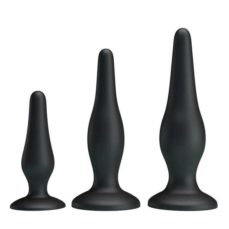 Party Up JERRY 3 Sizes Silicone Butt Plug Set Black Butt Plugs