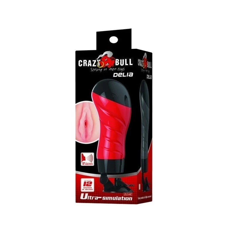 CRAZY BULL DELIA Suction Base Vibrating Vagina Stroker Flesh Masturbators and Strokers