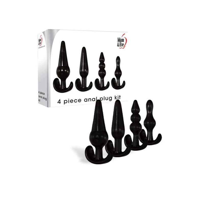 Adam & Eve 4 Piece Anal Plugs Kit Black Black Butt Plugs