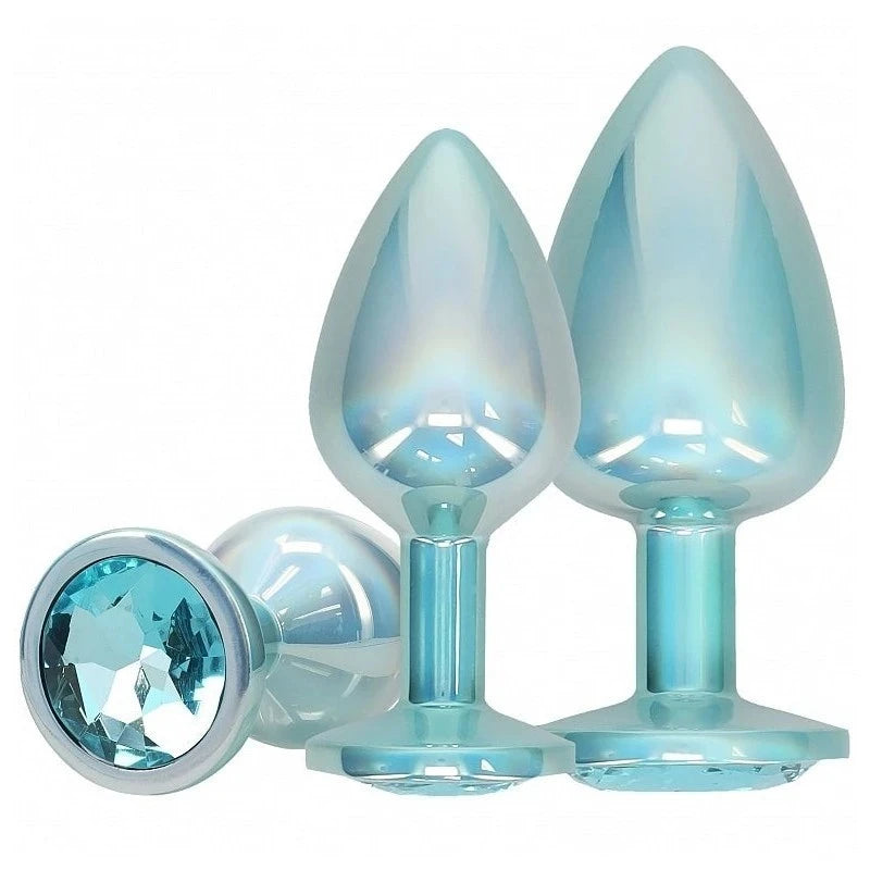OUCH! Paris Collection Metallic Butt Plugs with Gem Bases Blue Butt Plugs