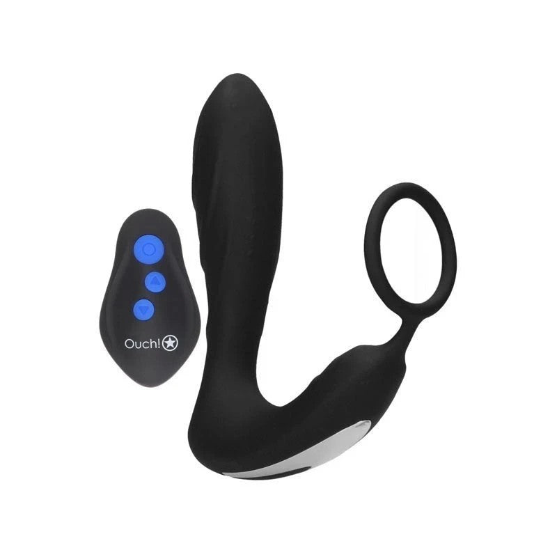 OUCH! E-stim & Vibrating Butt Plug With Cock Ring Black Butt Plugs