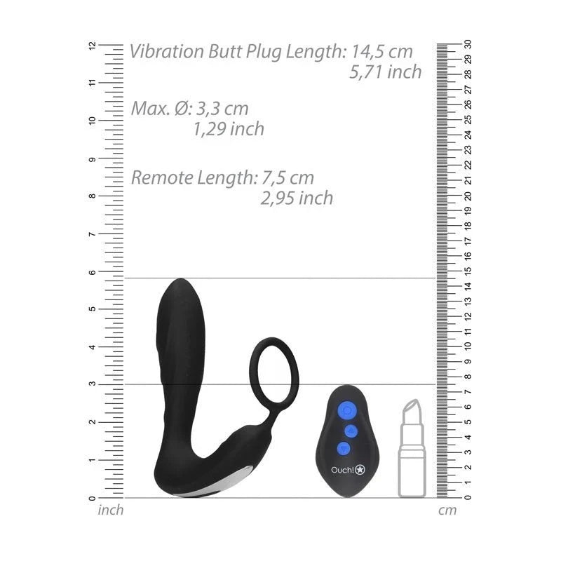 OUCH! E-stim & Vibrating Butt Plug With Cock Ring Butt Plugs