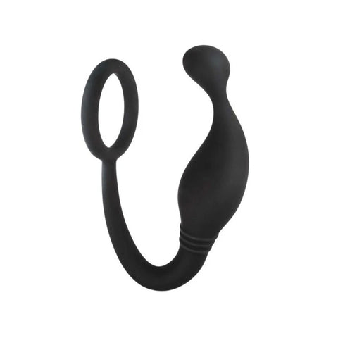 Excellent Power Prostate Plug with Love Ring Black - Prostate Toys