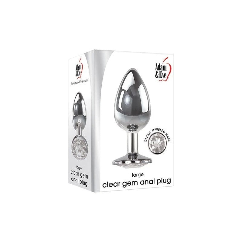 Adam & Eve Clear Gem Base Metal Anal Plug Medium Chrome Butt Plugs