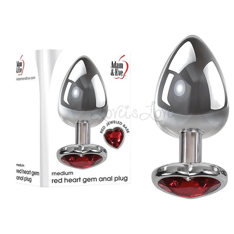 Adam & Eve Metallic Butt Plug with Red Heart Gem Base Butt Plugs