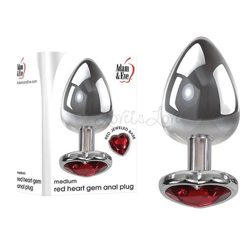 Adam & Eve Metallic Butt Plug with Red Heart Gem Base - Butt Plugs