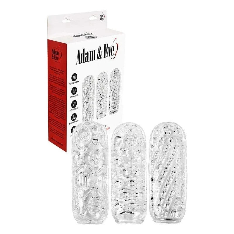 Adam & Eve ADAM'S CRYSTAL TRIO 3 Pack Strokers Clear Masturbators and Strokers