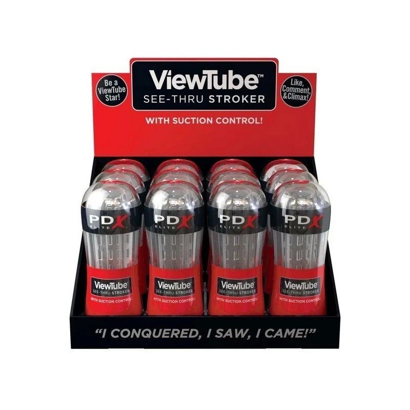 PDX Elite ViewTube See-Thru Male Stroker Display 12 Count Masturbators and Strokers