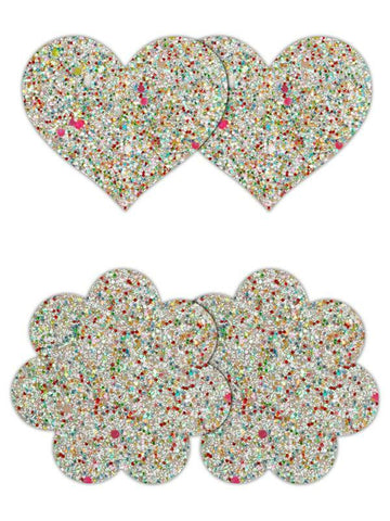NS Novelties Pretty Pasties Heart and Flower Glow Nipple Cover 2 Pairs - Breast and Nipple Toys