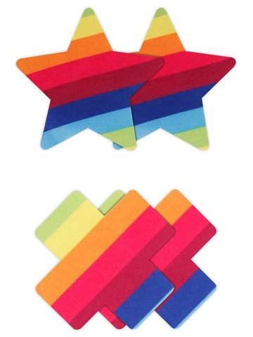 NS Novelties Pretty Pasties Pride Cross and Star Rainbow Nipple Cover 2 Pairs - Breast and Nipple Toys