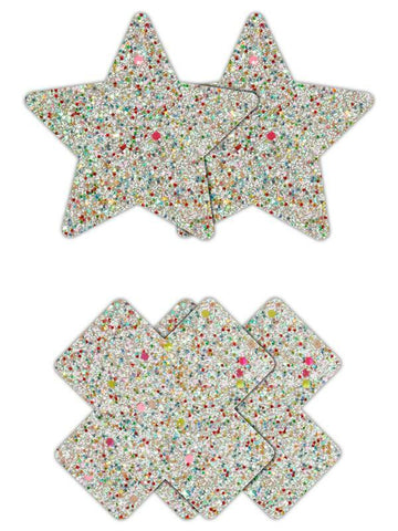 NS Novelties Pretty Pasties Star and Cross Glow Nipple Cover 2 Pairs - Breast and Nipple Toys