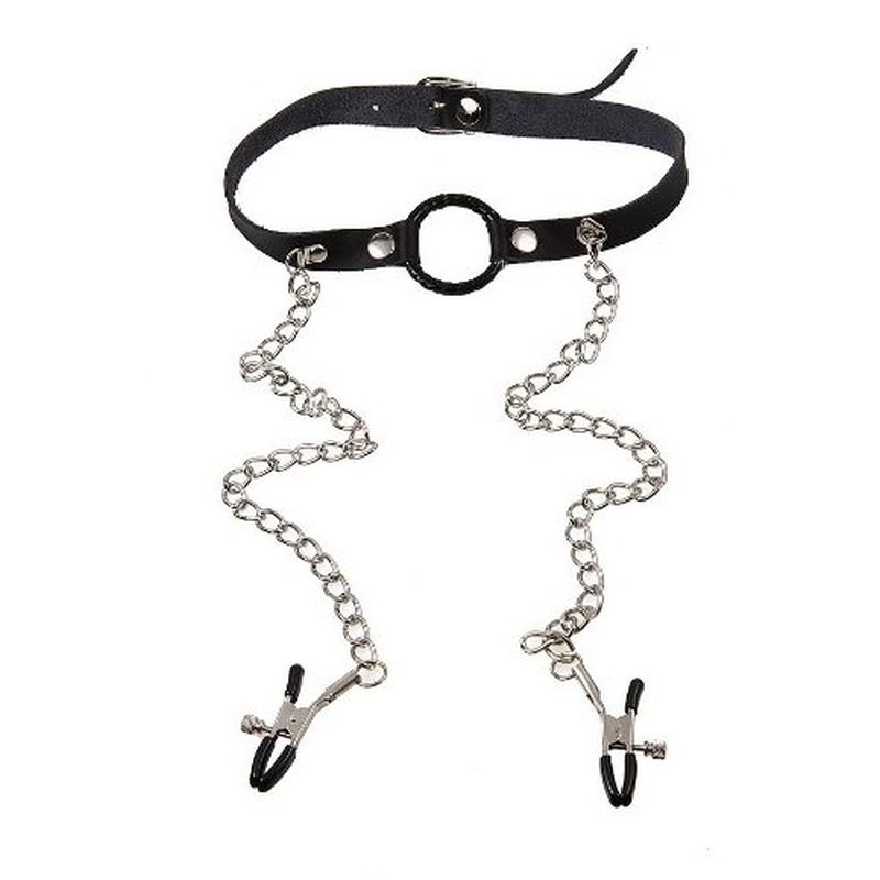 O-Ring Gag with Nipple Clamps Heavy PVC Bondage Gags and Bits