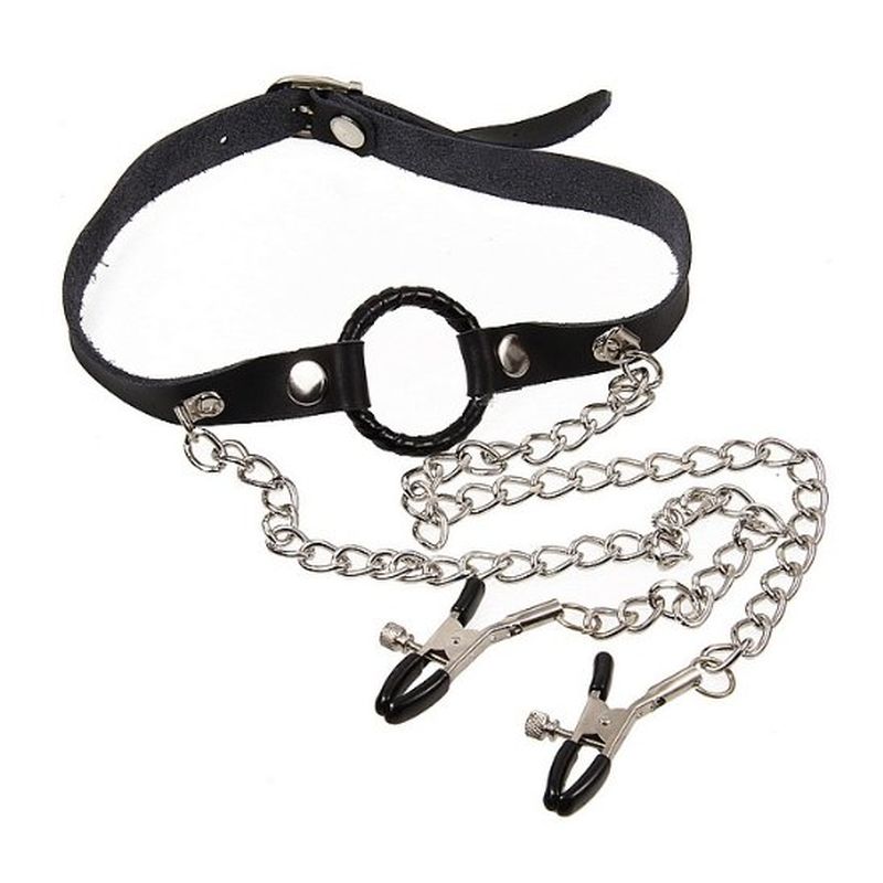 O-Ring Gag with Nipple Clamps Heavy PVC Bondage Gags and Bits