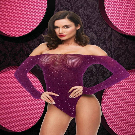Lapdance Lingerie Off The Shoulder Sparkle Womens Teddy Purple - Teddies and Bodysuits