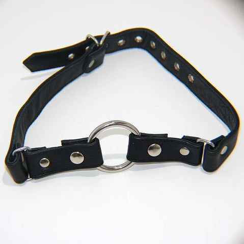 Leather Gag With Removable Metal O Ring - Bondage Gags and Bits
