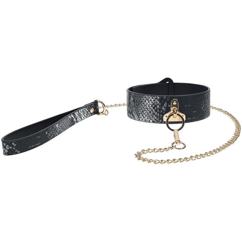Premium Leather BDSM Collar & Leash - Iridescent Hardware - Bondage Kits