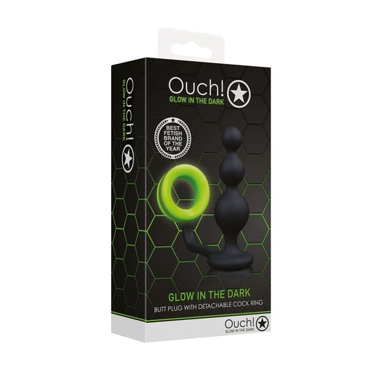 Ouch! Luminous Delight - Glow-in-Dark Beads Butt Plug with Cock Ring - Anal Beads and Balls