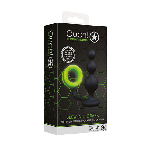 Ouch! Luminous Delight - Glow-in-Dark Beads Butt Plug with Cock Ring - Anal Beads and Balls