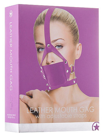 Ouch! Leather Mouth Gag Purple - Bondage Gags and Bits