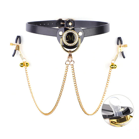 Pacifier Mouth Gag With Nipple Clamp Clip - Breast and Nipple Toys