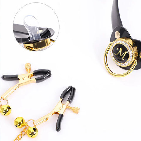 Pacifier Mouth Gag With Nipple Clamp Clip - Breast and Nipple Toys