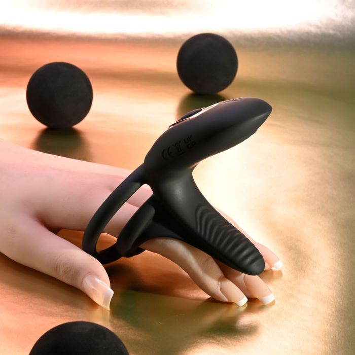 Playboy Pleasure JUST RIGHT USB Rechargeable Vibrating Cock & Balls Rings Black Vibrating Cock Rings